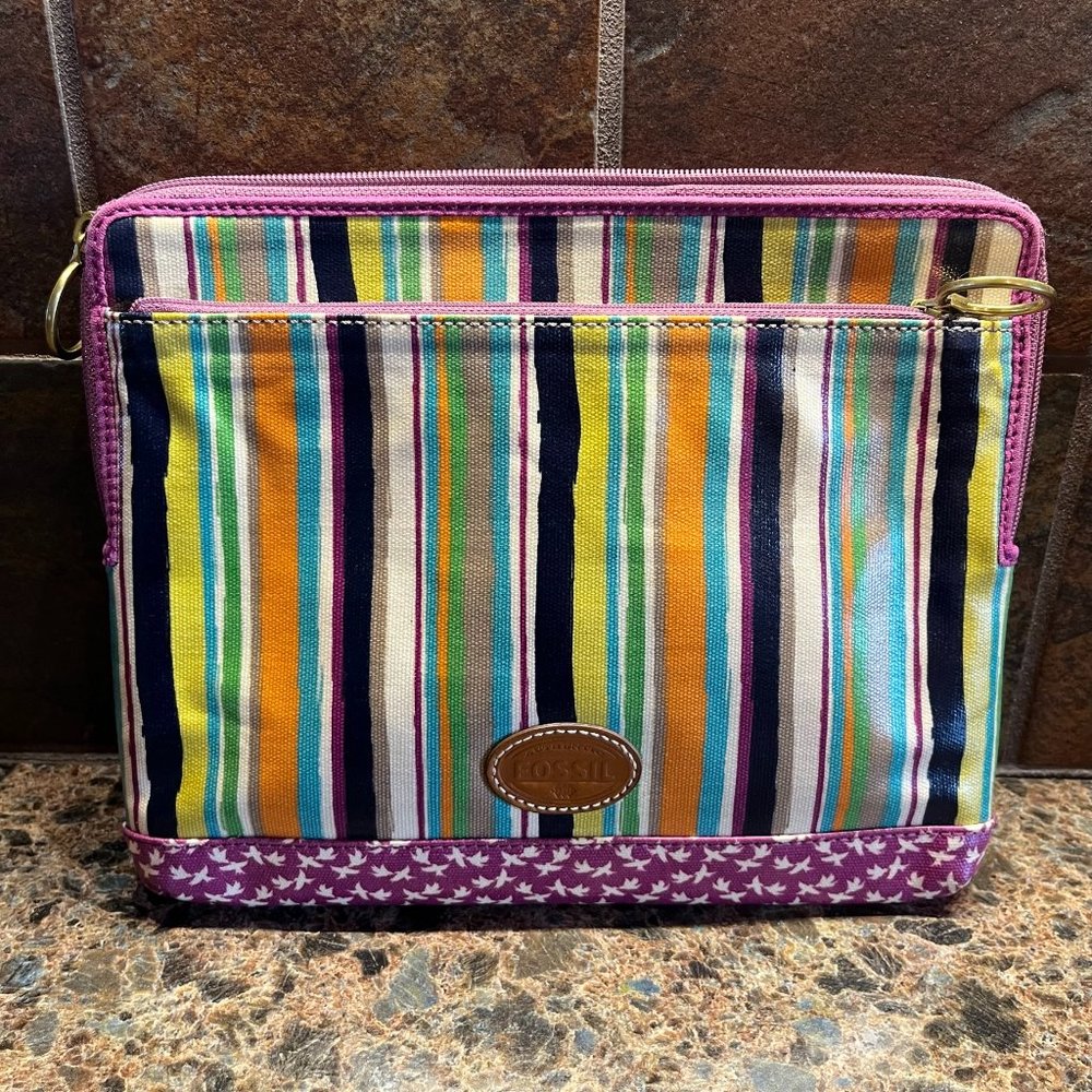 Fossil Key-per Tablet Sleeve 10.5" x 8.75" x 1" Striped Bright Zip